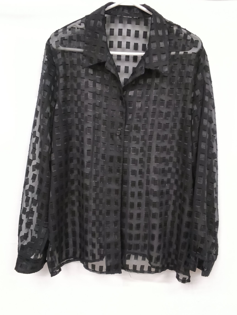 Vintage Y2K Sheer Black Textured Checkered Button Down Blouse Shirt